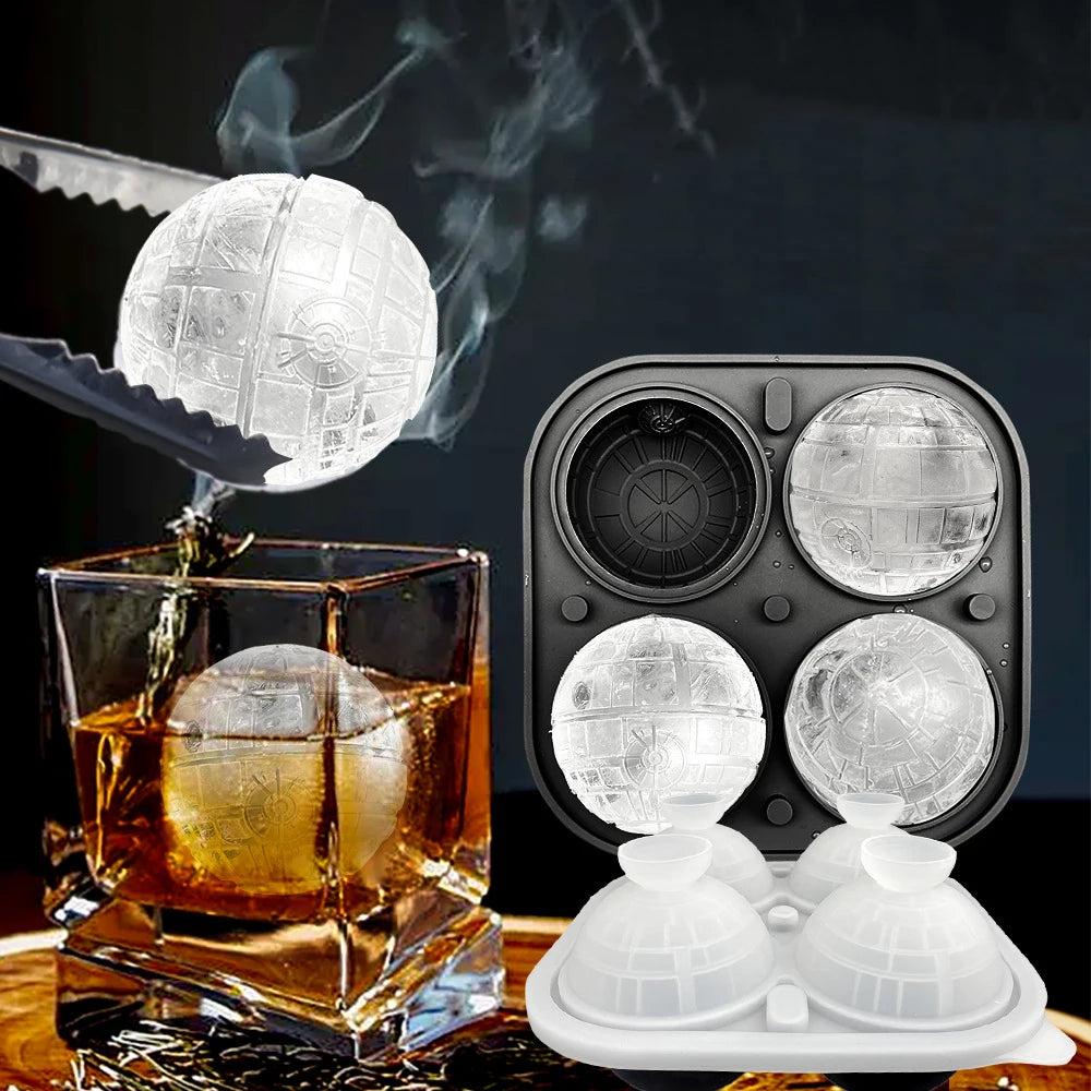 5.6cm Large Silicone Ice Ball Mold 3D Sphere Ice Cube Maker Death Star Ice Mold for Whiskey Bourbon Cola Drinks