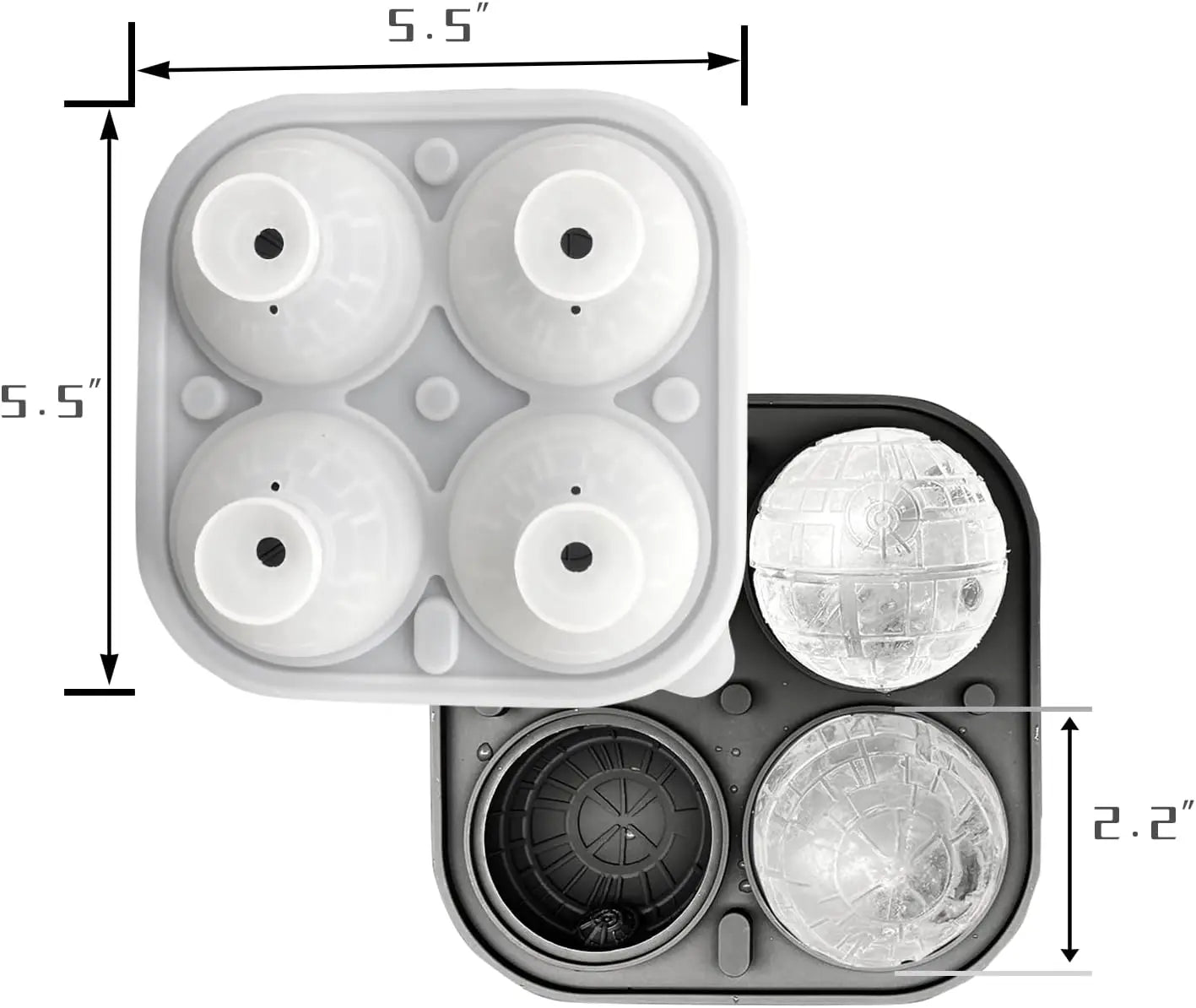 5.6cm Large Silicone Ice Ball Mold 3D Sphere Ice Cube Maker Death Star Ice Mold for Whiskey Bourbon Cola Drinks