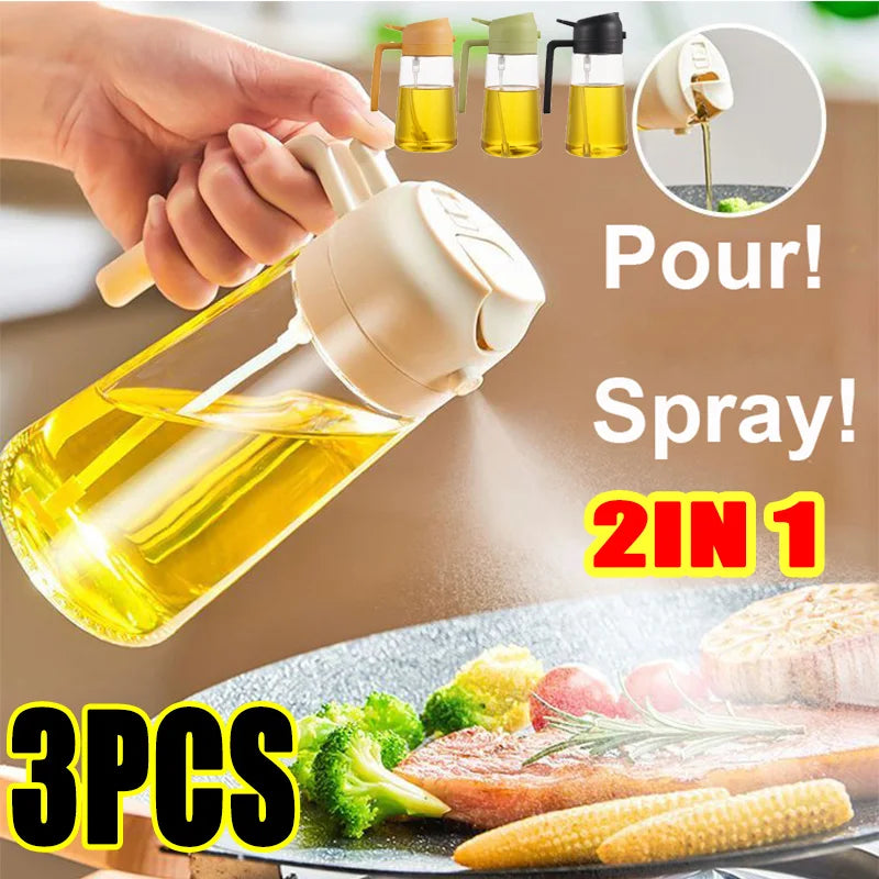 2 in 1 Pour Spray Sprayer Kitchen Fryer Air Spray Oil Dispenser Bottle for Olive Oil Cooking Frying BBQ Camping Large Capacity
