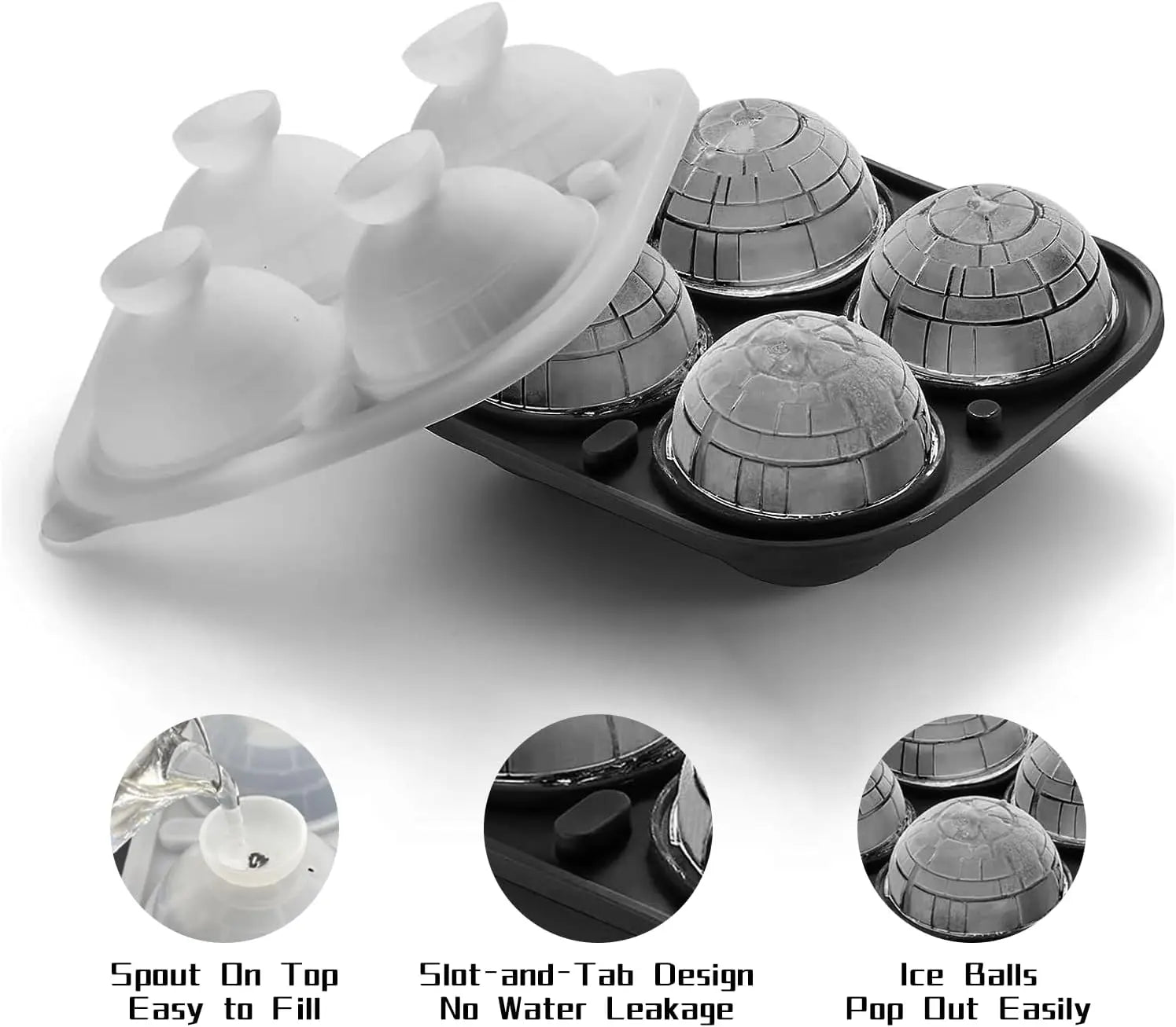 5.6cm Large Silicone Ice Ball Mold 3D Sphere Ice Cube Maker Death Star Ice Mold for Whiskey Bourbon Cola Drinks