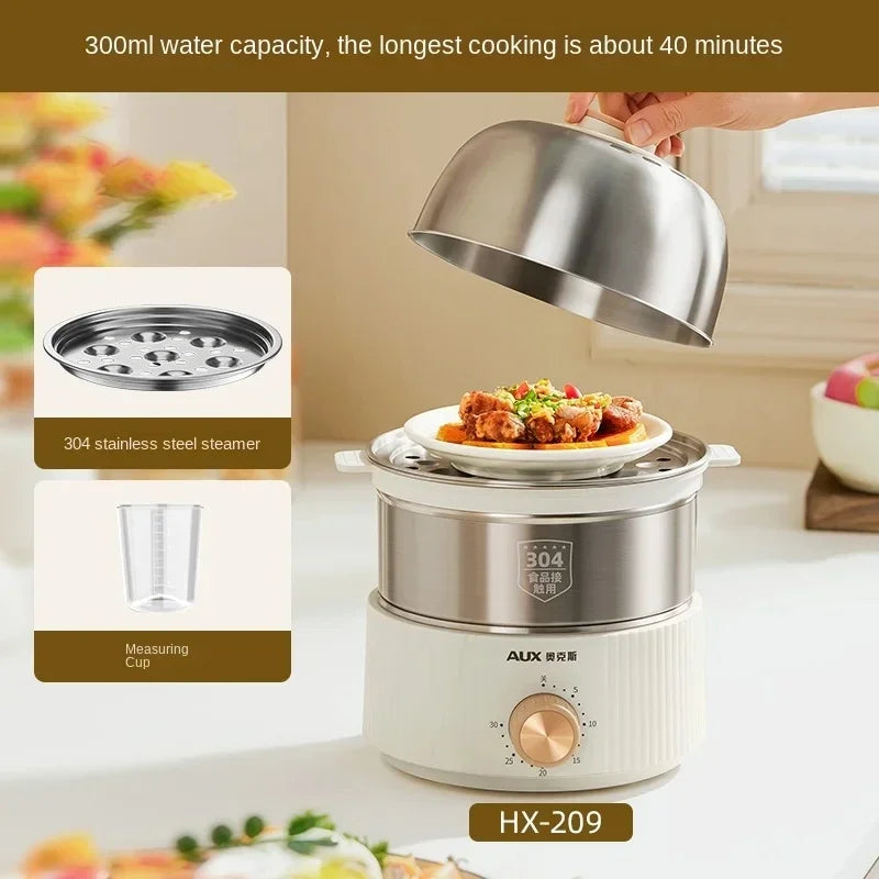 220V 1 Layer/ 2 Layers Home Electric Egg Cooker Automatic Power-Off Stainless Steel Egg Steamer With Timer Breakfast Machine