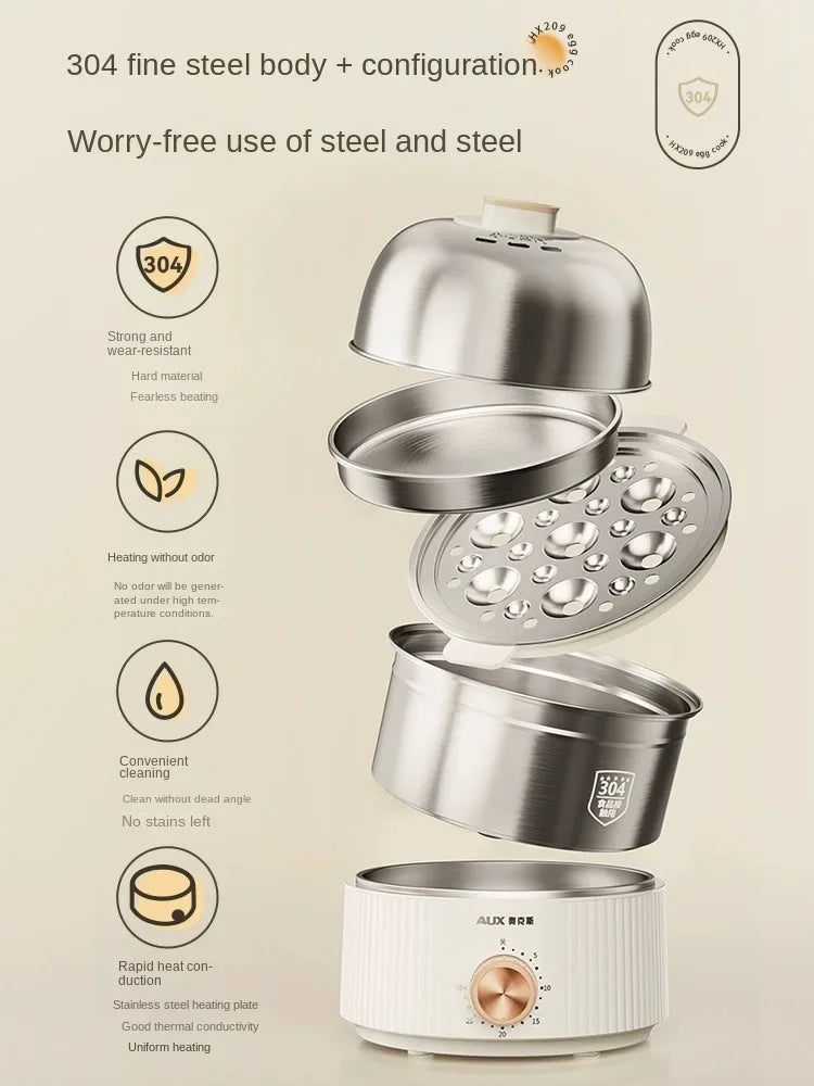 220V 1 Layer/ 2 Layers Home Electric Egg Cooker Automatic Power-Off Stainless Steel Egg Steamer With Timer Breakfast Machine