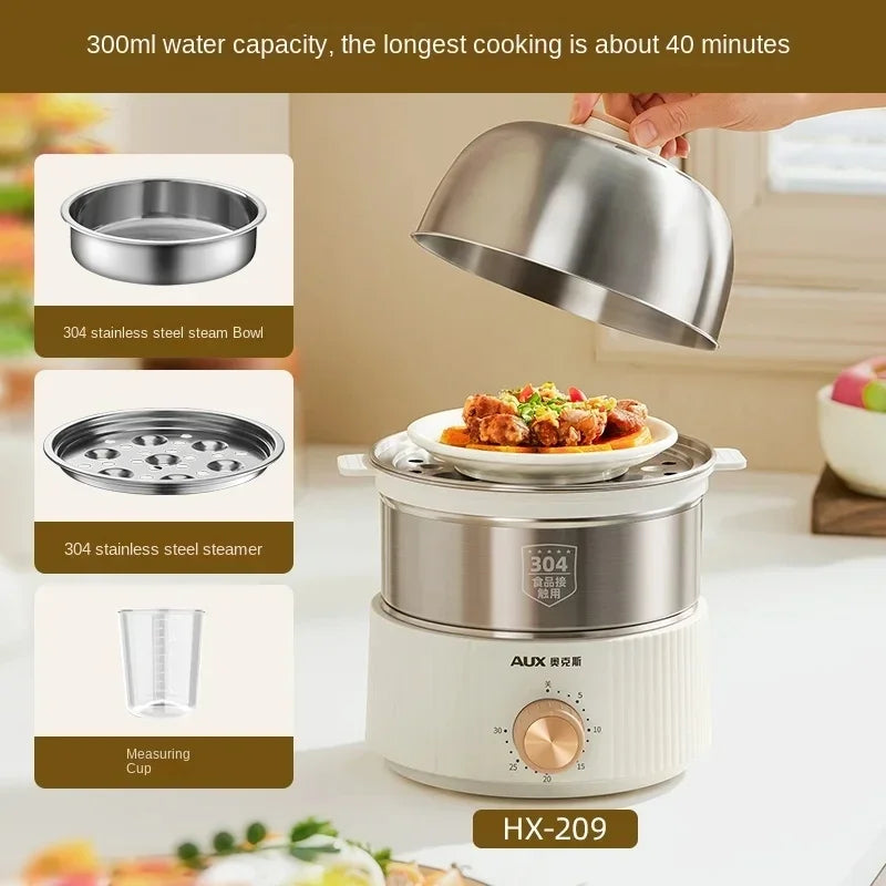 220V 1 Layer/ 2 Layers Home Electric Egg Cooker Automatic Power-Off Stainless Steel Egg Steamer With Timer Breakfast Machine